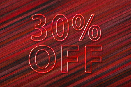 Sale and discount Price off tag, label or badge, 30 percent sale, red backgroundの写真素材