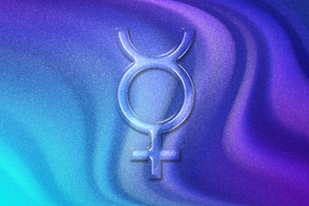 Symbol of Pluto, Pluto Sign, astrology Pluto planet, violet violet blue backgroundの写真素材