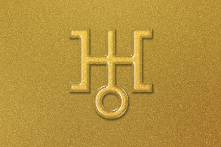Symbol of Uranus, Uranus Sign, astrology Uranus planet, gold backgroundの写真素材