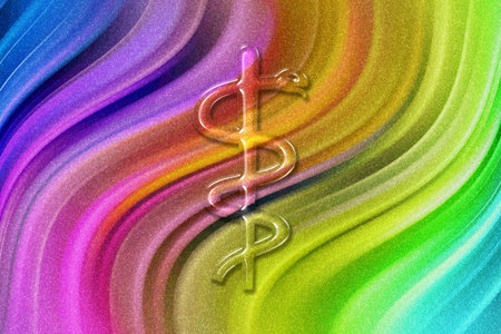 Medical symbol, Rod of Asclepius, Asclepius Insignia, rainbow glitter background