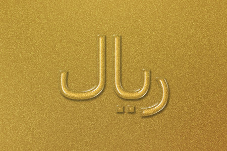 Iranian Rial, IRR Rial currency, Monetary currency symbol, gold backgroundの写真素材