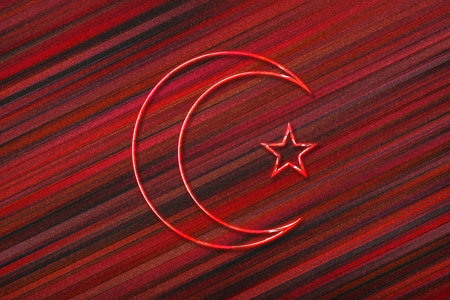 Moon and star Islam Symbol, Islamic symbol, red backgroundの写真素材