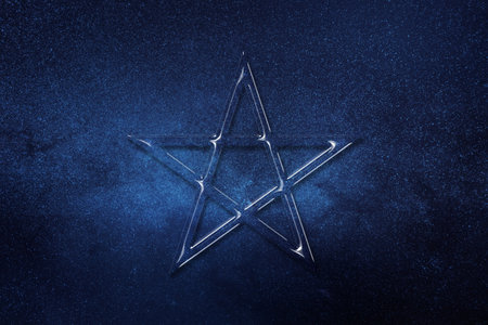 Pentagram symbol, five pointed star, Satanism, space background