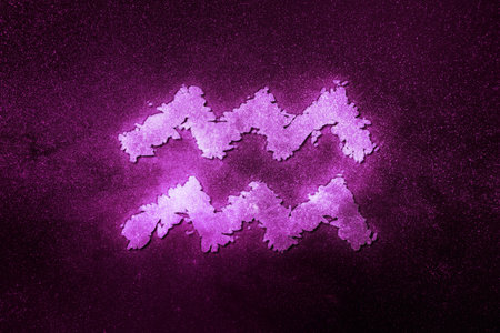 Aquarius zodiac sign, night sky, Horoscope Astrology background, Aquarius horoscope symbol, magenta space backgroundの写真素材