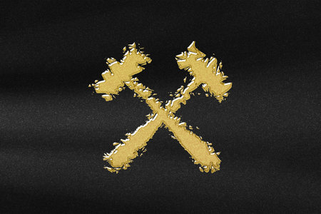 Hammer Symbol, Mining Sign, abstract gold with black backgroundの写真素材