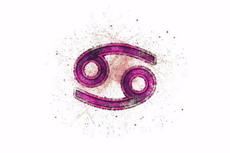 Cancer zodiac sign, Horoscope Astrology background, Cancer horoscope symbol, pink symbol on white backgroundの写真素材