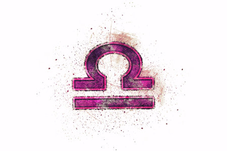 Libra zodiac sign, Horoscope Astrology background, Libra horoscope symbol, pink symbol on white backgroundの写真素材