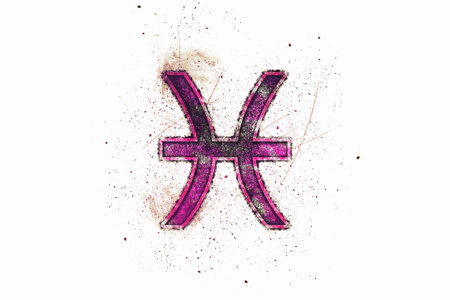 Pisces zodiac sign, Horoscope Astrology background, Pisces horoscope symbol, pink symbol on white backgroundの写真素材