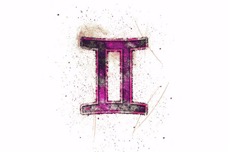 Gemini zodiac sign, Horoscope Astrology background, Gemini horoscope symbol, pink symbol on white backgroundの写真素材