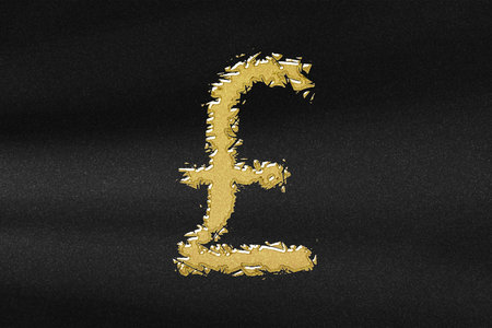 Great Britain Pound Sterling, GBP Pound currency, Monetary currency symbol, abstract gold with black backgroundの写真素材