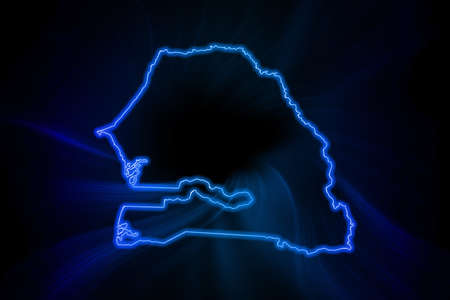 Glowing Map of Senegal, modern blue outline map, on dark Backgroundの写真素材