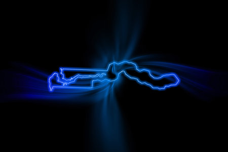 Glowing Map of Gambia, modern blue outline map, on dark Background