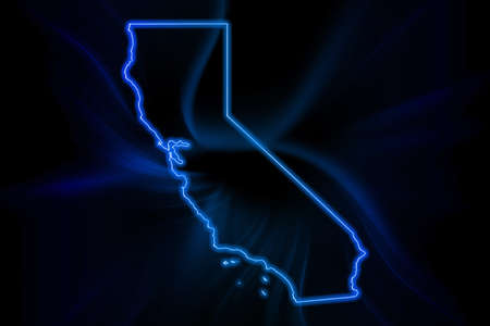 Glowing Map of California, modern blue outline map, on dark Backgroundの写真素材