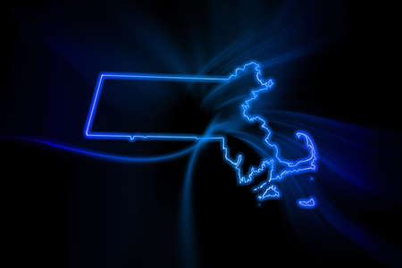 Glowing Map of Massachusetts, modern blue outline map, on dark Backgroundの写真素材