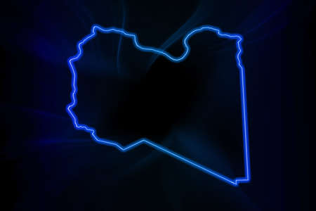 Glowing Map of Libya, modern blue outline map, on dark Backgroundの写真素材