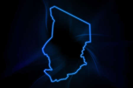 Glowing Map of Chad, modern blue outline map, on dark Backgroundの写真素材