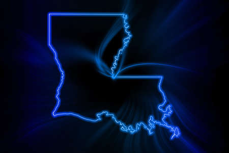 Glowing Map of Louisiana, modern blue outline map, on dark Backgroundの写真素材