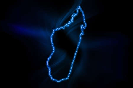 Glowing Map of Madagascar, modern blue outline map, on dark Backgroundの写真素材