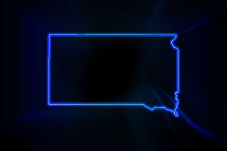 Glowing Map of South Dakota, modern blue outline map, on dark Backgroundの写真素材