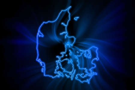 Glowing Map of Denmark, modern blue outline map, on dark Backgroundの写真素材
