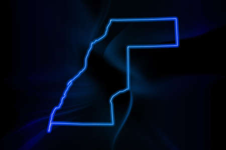 Glowing Map of Western Sahara, modern blue outline map, on dark Backgroundの写真素材