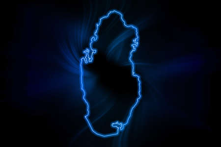 Glowing Map of Qatar, modern blue outline map, on dark Backgroundの写真素材