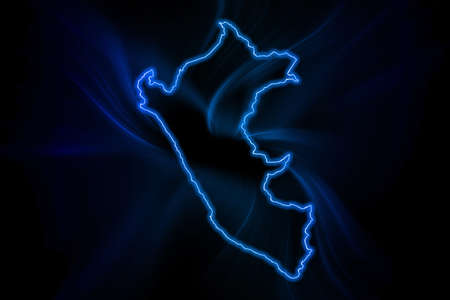 Glowing Map of Peru, modern blue outline map, on dark Backgroundの写真素材