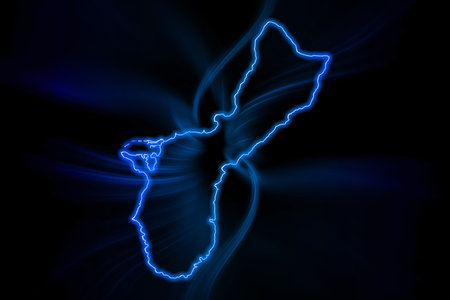 Glowing Map of Guam, modern blue outline map, on dark Backgroundの写真素材