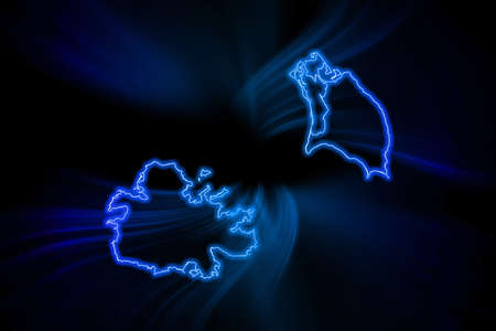 Glowing Map of Antigua and Barbuda, modern blue outline map, on dark Backgroundの写真素材