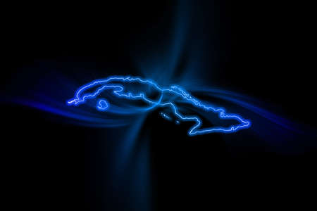 Glowing Map of Cuba, modern blue outline map, on dark Backgroundの写真素材