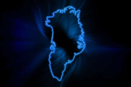 Glowing Map of Greenland, modern blue outline map, on dark Backgroundの写真素材
