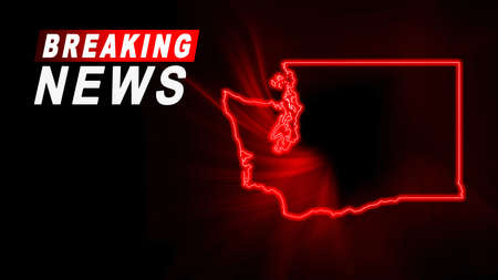 Breaking News Map of Washington, outline red glow map, on dark Backgroundの写真素材