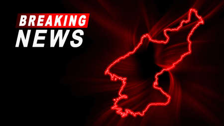 Breaking News Map of North Korea, outline red glow map, on dark Backgroundの写真素材