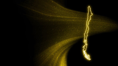 Map of Chile, Gold glitter map on dark background