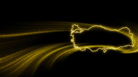 Map of Turkey, Gold glitter map on dark backgroundの写真素材
