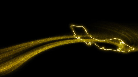 Map of Curacao, Gold glitter map on dark backgroundの写真素材