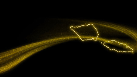 Map of Samoa, Gold glitter map on dark backgroundの写真素材