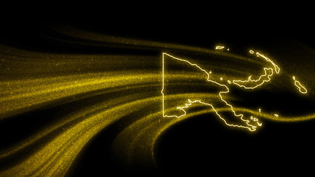 Map of Papua New Guinea, Gold glitter map on dark backgroundの写真素材