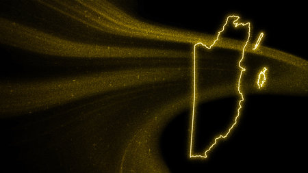 Map of Belize, Gold glitter map on dark backgroundの写真素材