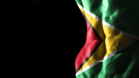 Guyana flag on abs muscles national sport workout, bodybuilding concept, black backgroundの写真素材