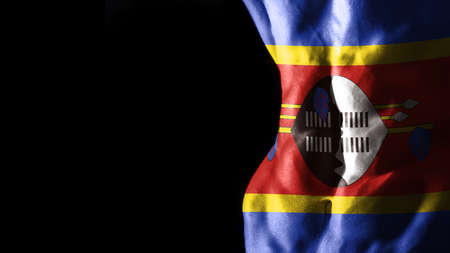 Eswatini flag on abs muscles national sport workout, bodybuilding concept, black backgroundの写真素材