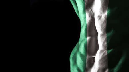 Nigeria flag on abs muscles national sport workout, bodybuilding concept, black backgroundの写真素材