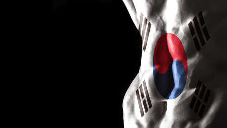 South Korea flag on abs muscles national sport workout, bodybuilding concept, black backgroundの写真素材