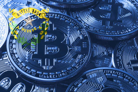 Nevada bitcoin flag, Nevada cryptocurrency concept backgroundの写真素材
