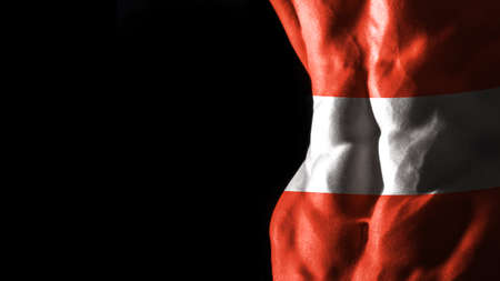 Austria flag on abs muscles national sport workout, bodybuilding concept, black backgroundの写真素材