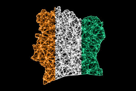 Map of Ivory Coast, Polygonal mesh line map, flag mapの写真素材