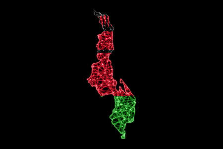 Map of Malawi, Polygonal mesh line map, flag mapの写真素材