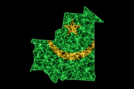 Map of Mauritania, Polygonal mesh line map, flag mapの写真素材