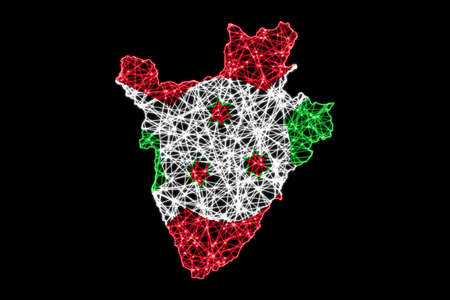 Map of Burundi, Polygonal mesh line map, flag mapの写真素材