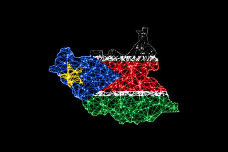 Map of South Sudan, Polygonal mesh line map, flag mapの写真素材